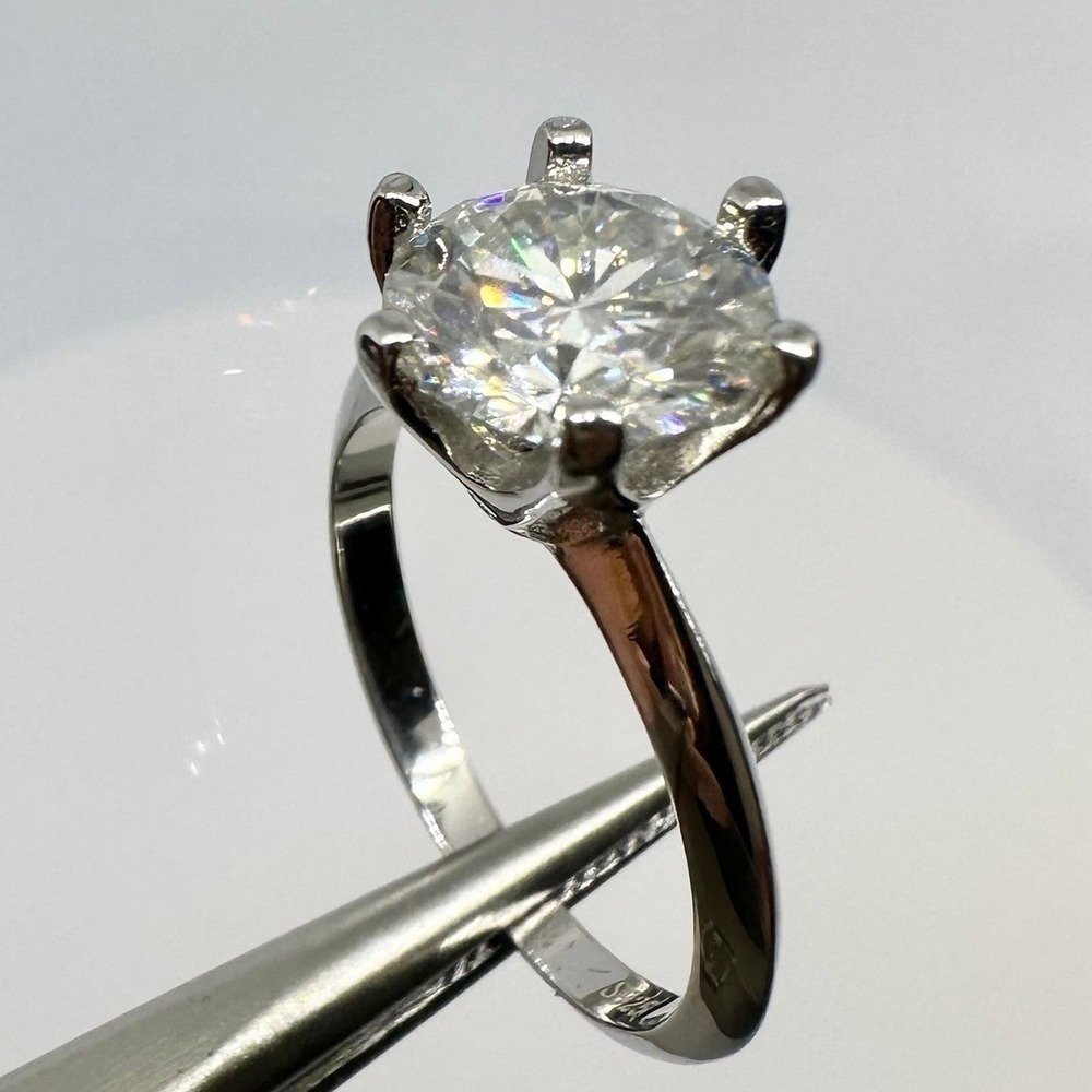 Moissanite Diamond Engagement Ring Six Prong Wedding GRA 18K 3 Ct Size 6 - Picture 6 of 12